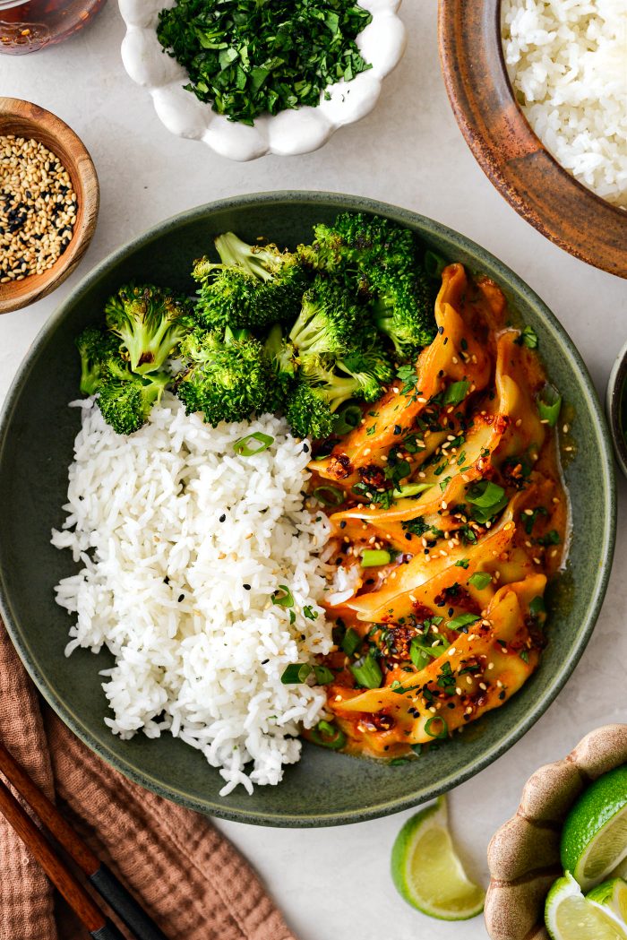 One Pan Baked Dumplings