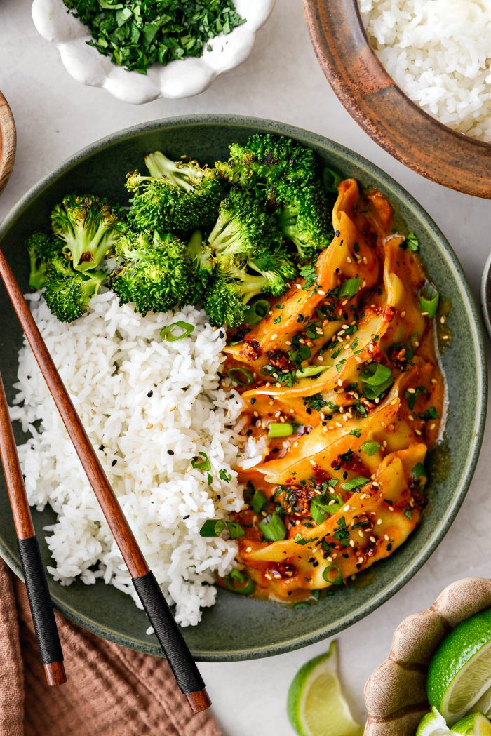 One Pan Baked Dumplings