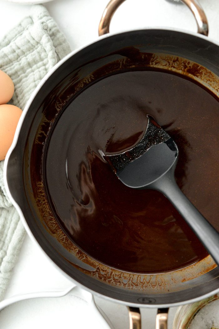 melted butter and chocolate in pan