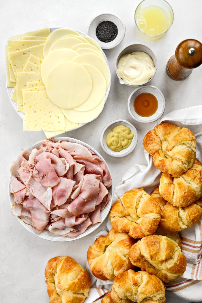 ingredients fo Baked Ham and Cheese Croissant Sandwiches
