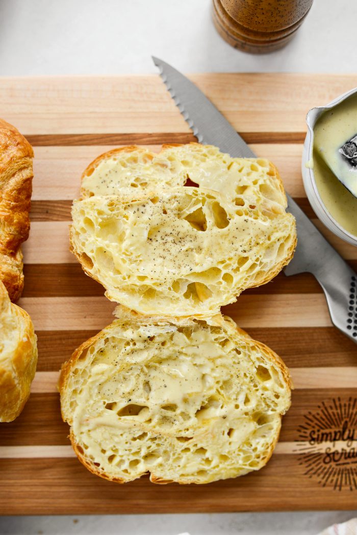 cut in half and spread with a little of the honey mayo/mustard