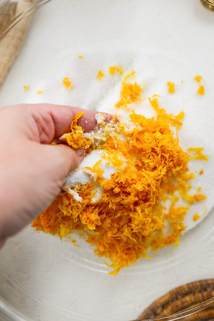 combine sugar and Meyer lemon zest