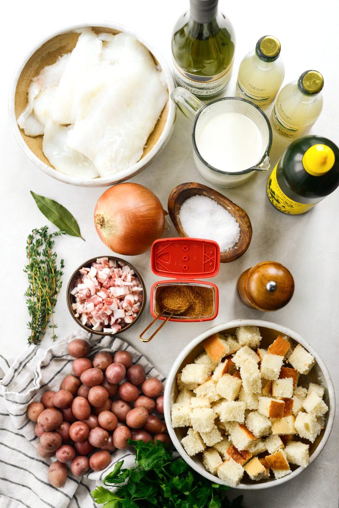 Ingredients for Fish Chowder with Old Bay Croutons