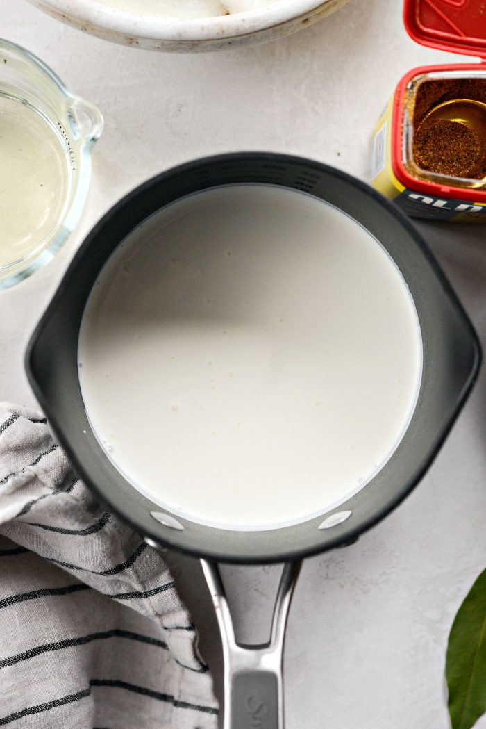 heat heavy cream until warmed through