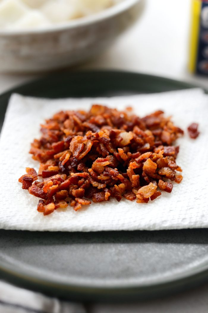 transfer bacon and drain all but 2 tablespoons of fat from the pan