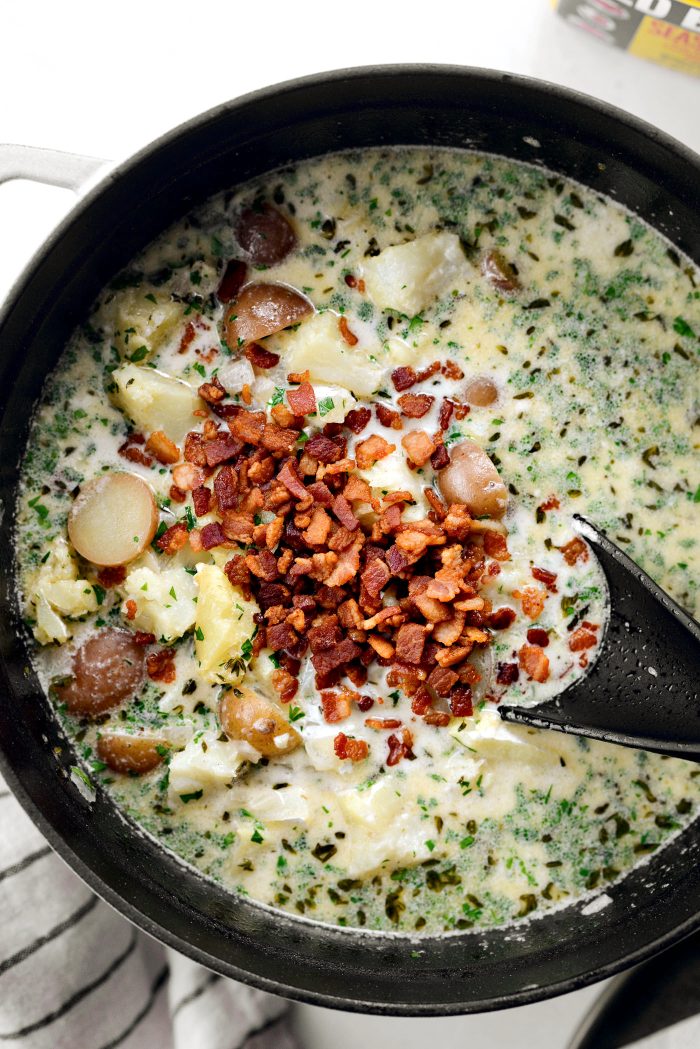 add in half of the crispy bacon