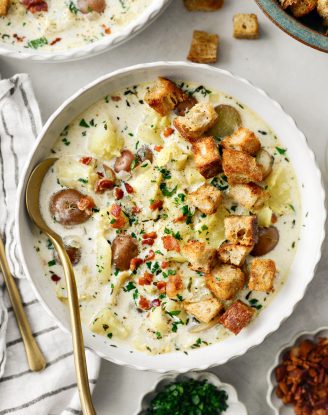 Fish Chowder with Old Bay Croutons