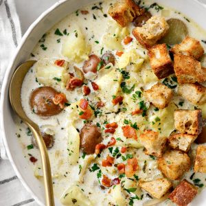 Fish Chowder with Old Bay Croutons