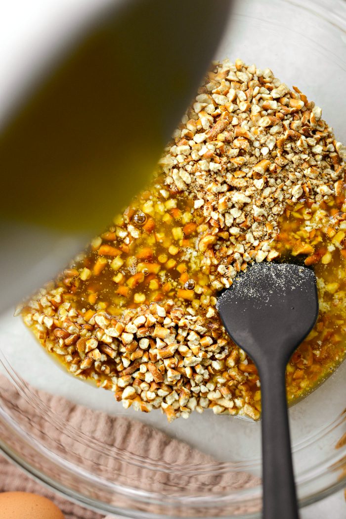 pour in melted butter