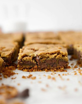 Chocolate Chip Cookie Bars with Salty Pretzel Crust