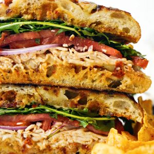 Toasted Sun-dried Tomato Pesto Chicken Focaccia Sandwich