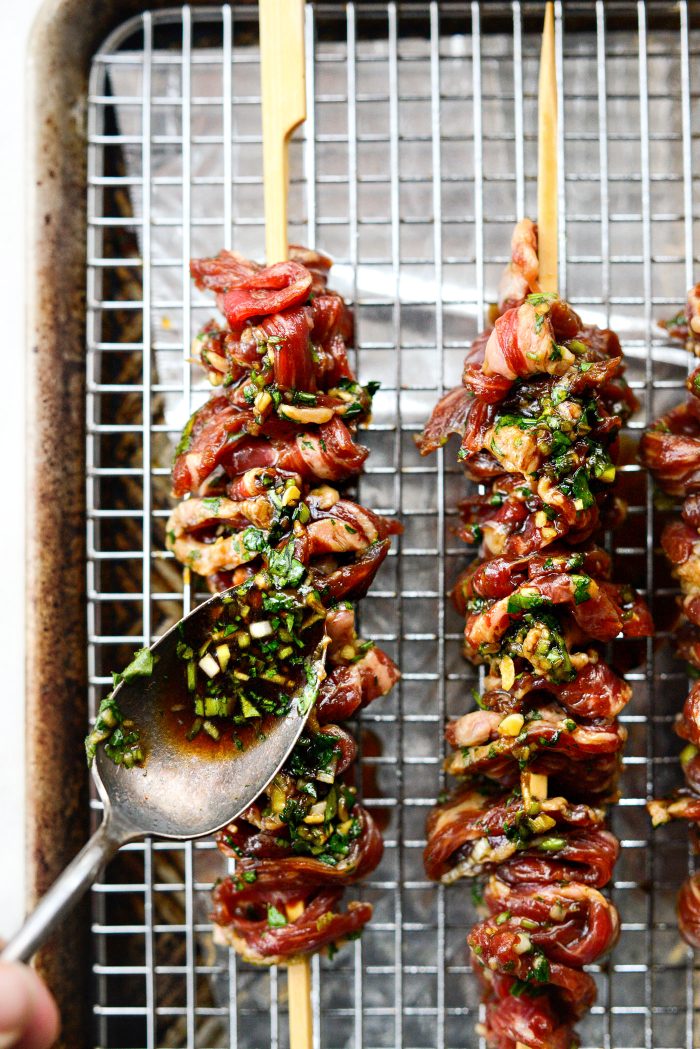 spoon marinade over top