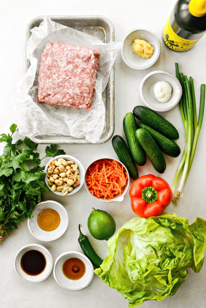 ingredients for Spicy Pork and Veggie Lettuce Wraps