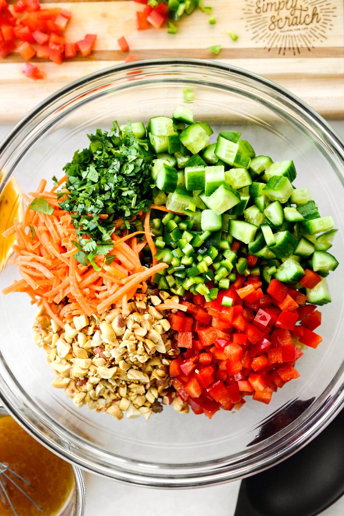 add in veggies, cilantro and peanuts
