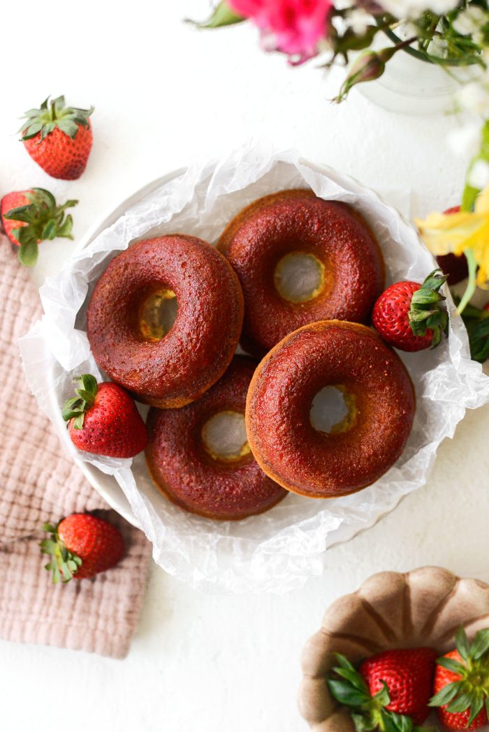 Buttermilk Cake Doughnuts with Strawberry Glaze