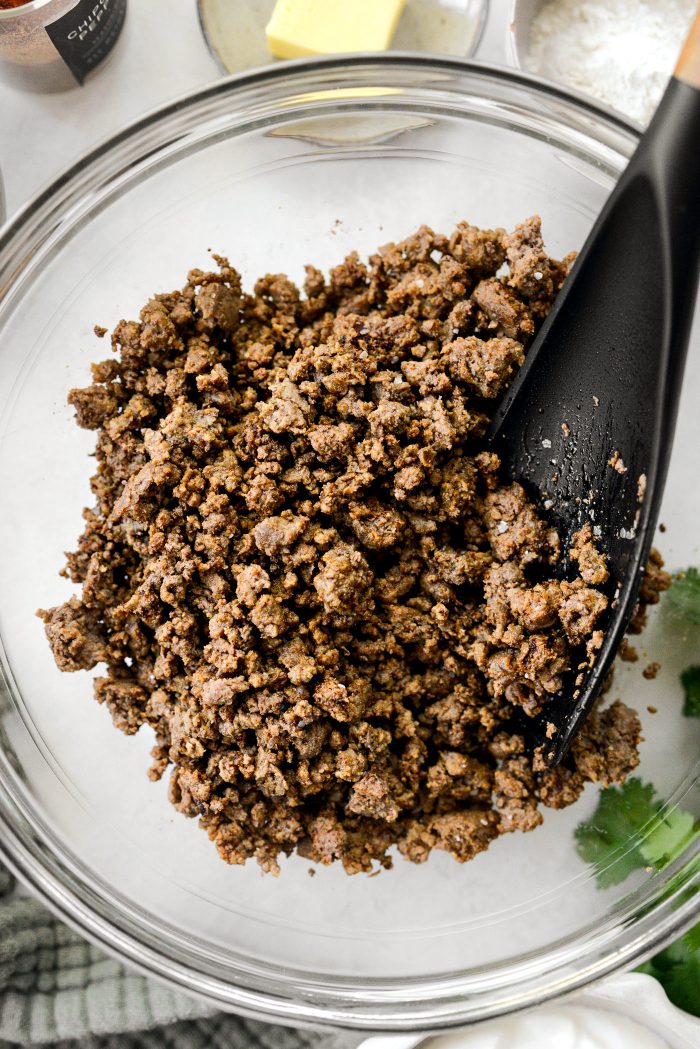 transfer cooked ground beef to a bowl
