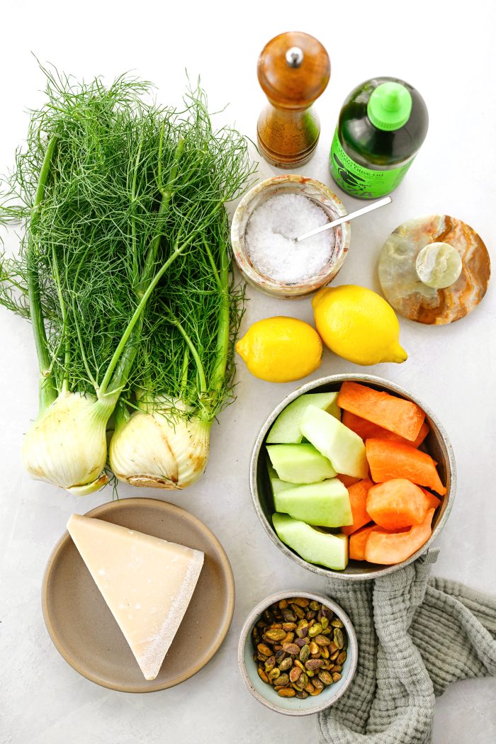 Ingredients for Melon Fennel Salad with Pistachio Oil