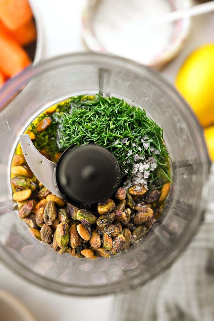 Add pistachio ingredients to food processor