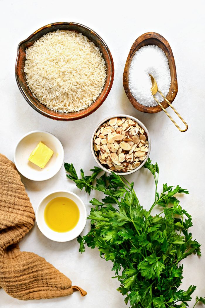 Ingredients for Garlic Toasted Almond Basmati Rice